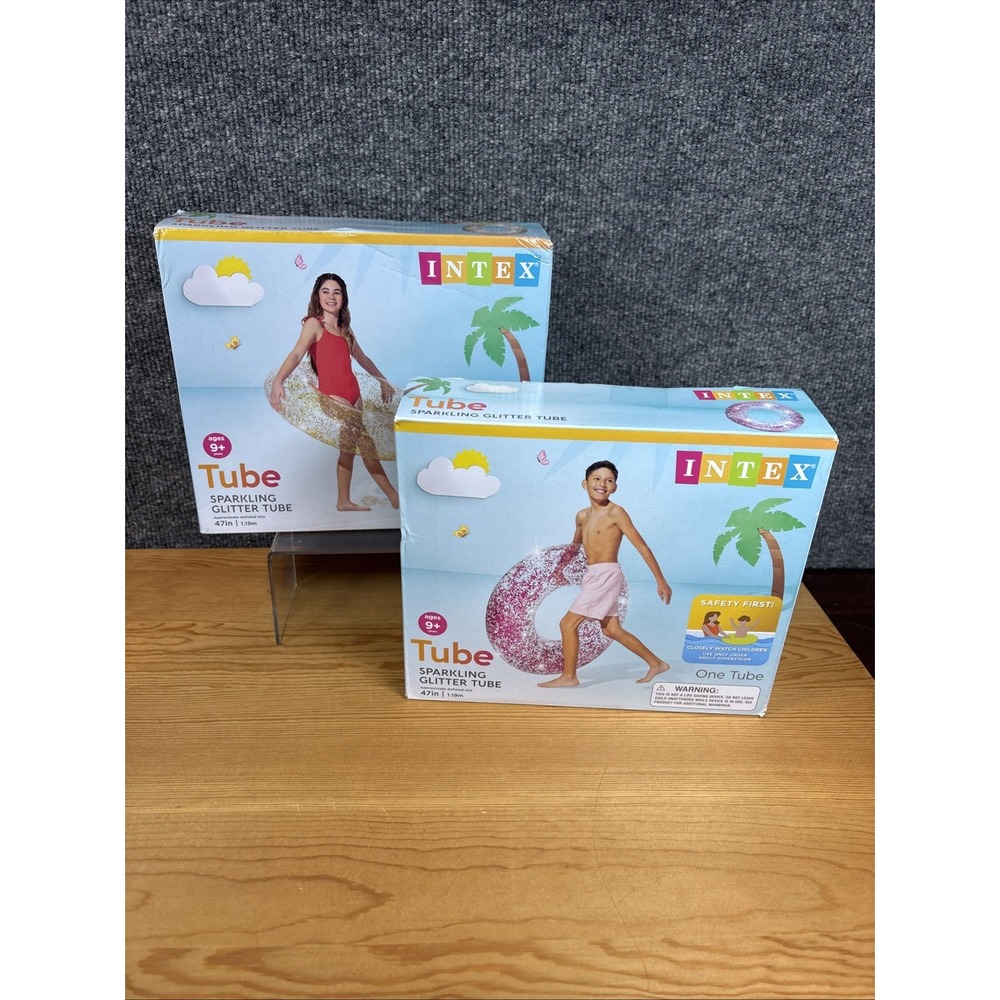 2~NEW~Intex Tube Sparkling Glitter Tube, Inflatable Float 47‎ in~1 Gold, 1 Pink